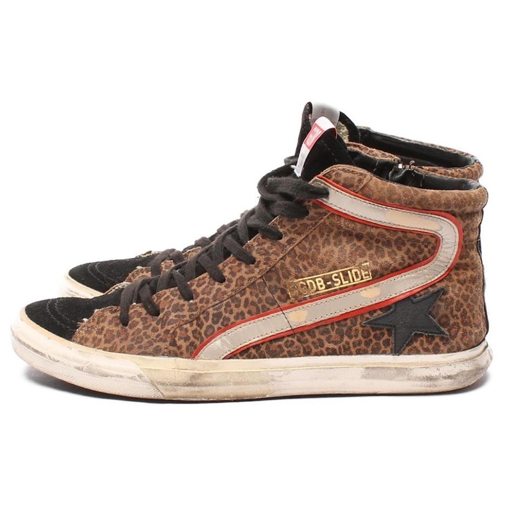 Golden Goose Brown Leopard High-Tops with Black Star